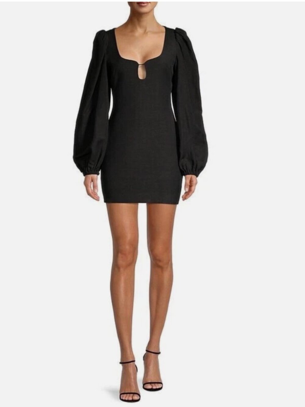Significant Other‎ Fara Mini Dress Sz 4 Black Linen Puff Sleeve Cutout NWT